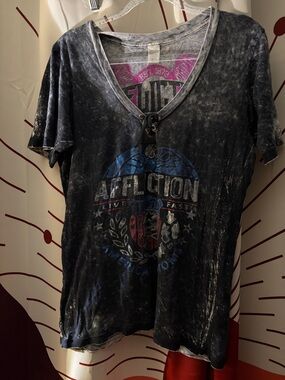 Rare Y2K Reversible Affliction Black & Gray Marble Wash Short Sleeve Tee Y2K